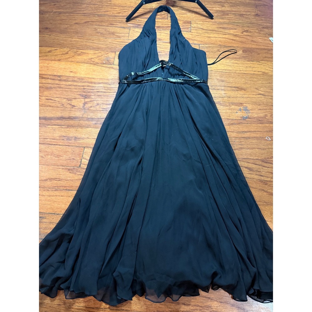 Pamella Roland Black Chiffon silk Halter Gown Patent Trim fairy whimsygoth 6